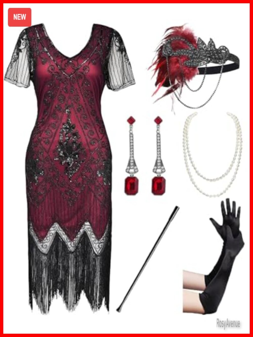 1920s Vintage Fringed Sequin Beaded Gatsby Flapper Party Cocktail Dress